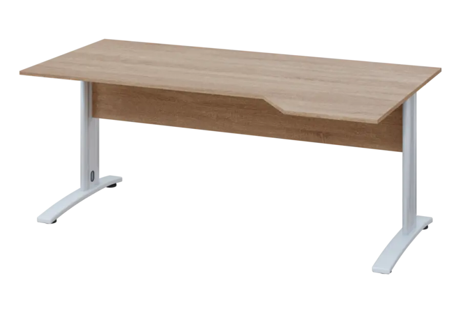 EZK 28 - 184 stůl kancelářský, rohový, pravý, kovová podnož bílá, deska 25 mm, široký 1800 mm, dub bardolino